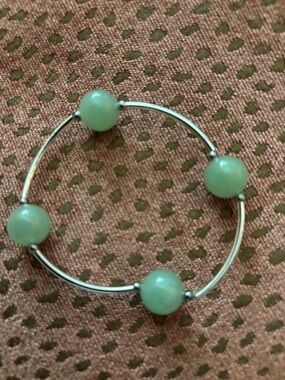 Sterling Silver and Green Angelite  Stretch Bracelet - Women Jewelry